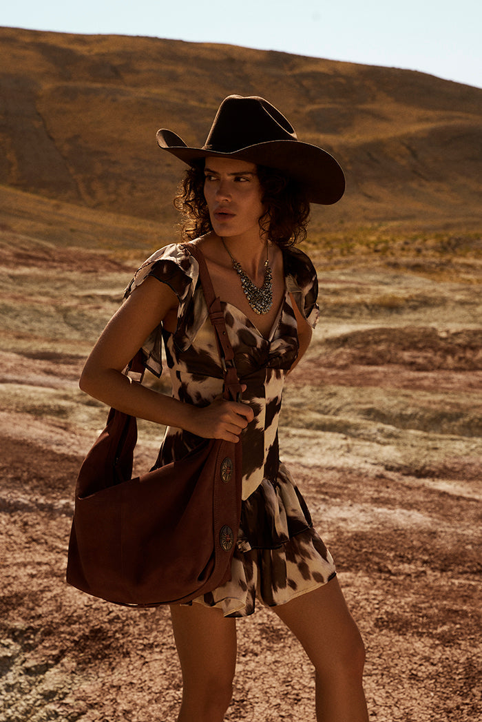 Sac à bandoulière en cuir suédé Myra Paradise Valley marron auburn