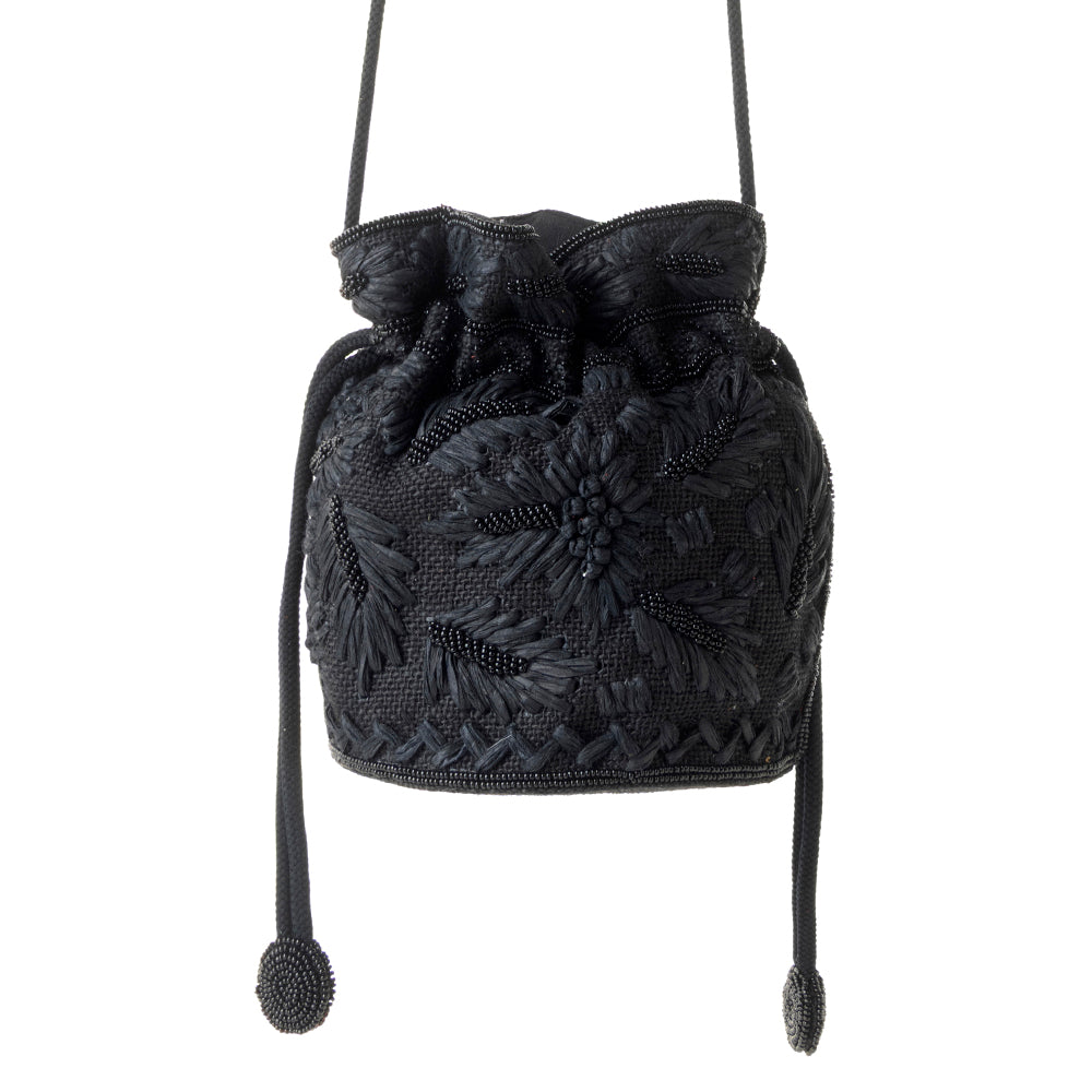 Sac seau Western Myra Honey Vine pour femme en noir avec détails brodés