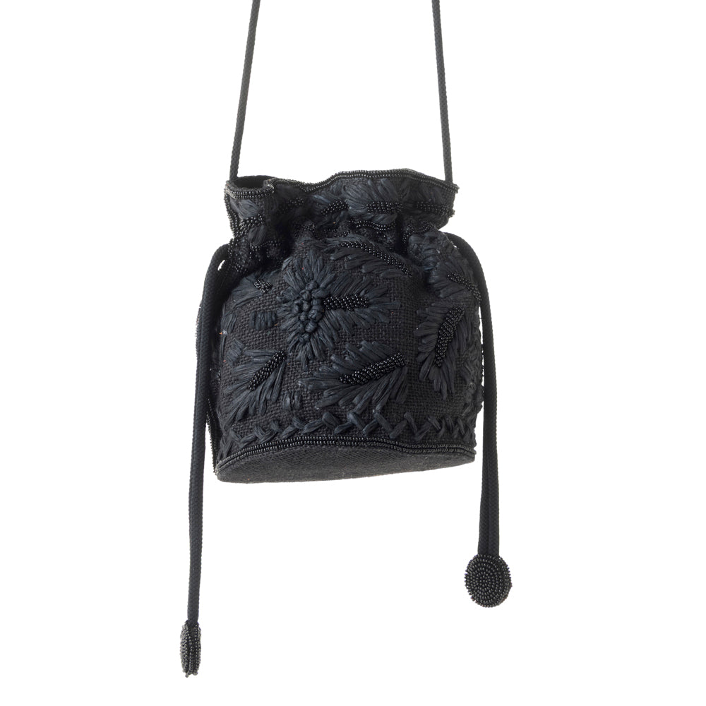Sac seau Western Myra Honey Vine pour femme en noir avec détails brodés