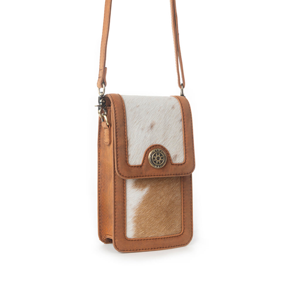 Sac en cuir chevelu Myra Lasso Lane Hairon, teinte châtaigne