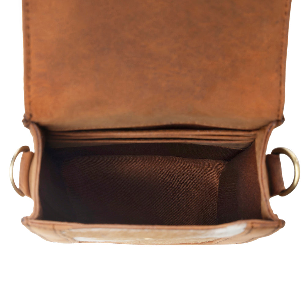 Sac en cuir chevelu Myra Lasso Lane Hairon, teinte châtaigne