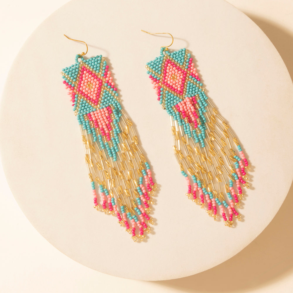 Boucles d'oreilles pendantes Myra Gilded Arena avec perles et franges, coloris bleu Rodéo
