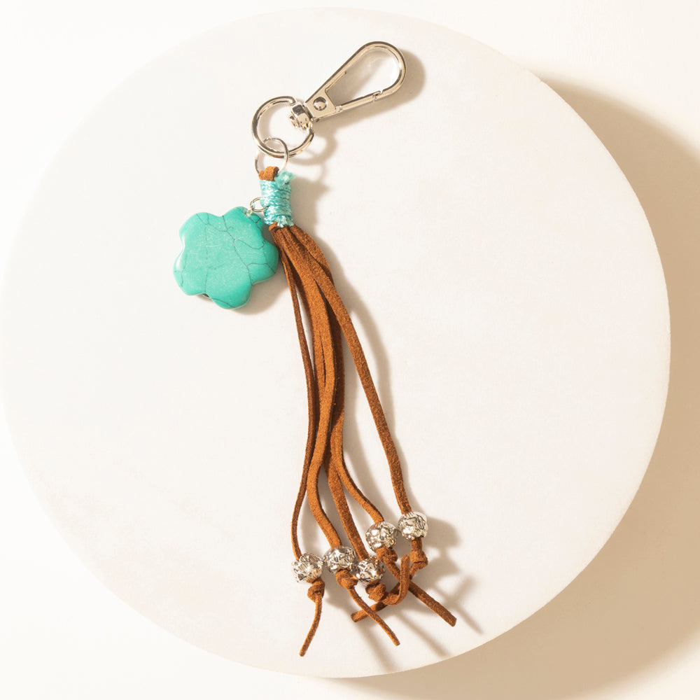 Porte-clés Myra Rangeflower à pompon en daim marron