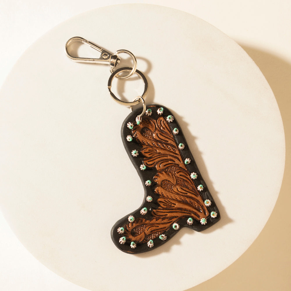 Porte-clés pendentif botte Myra Legend en cuir Carve Tan