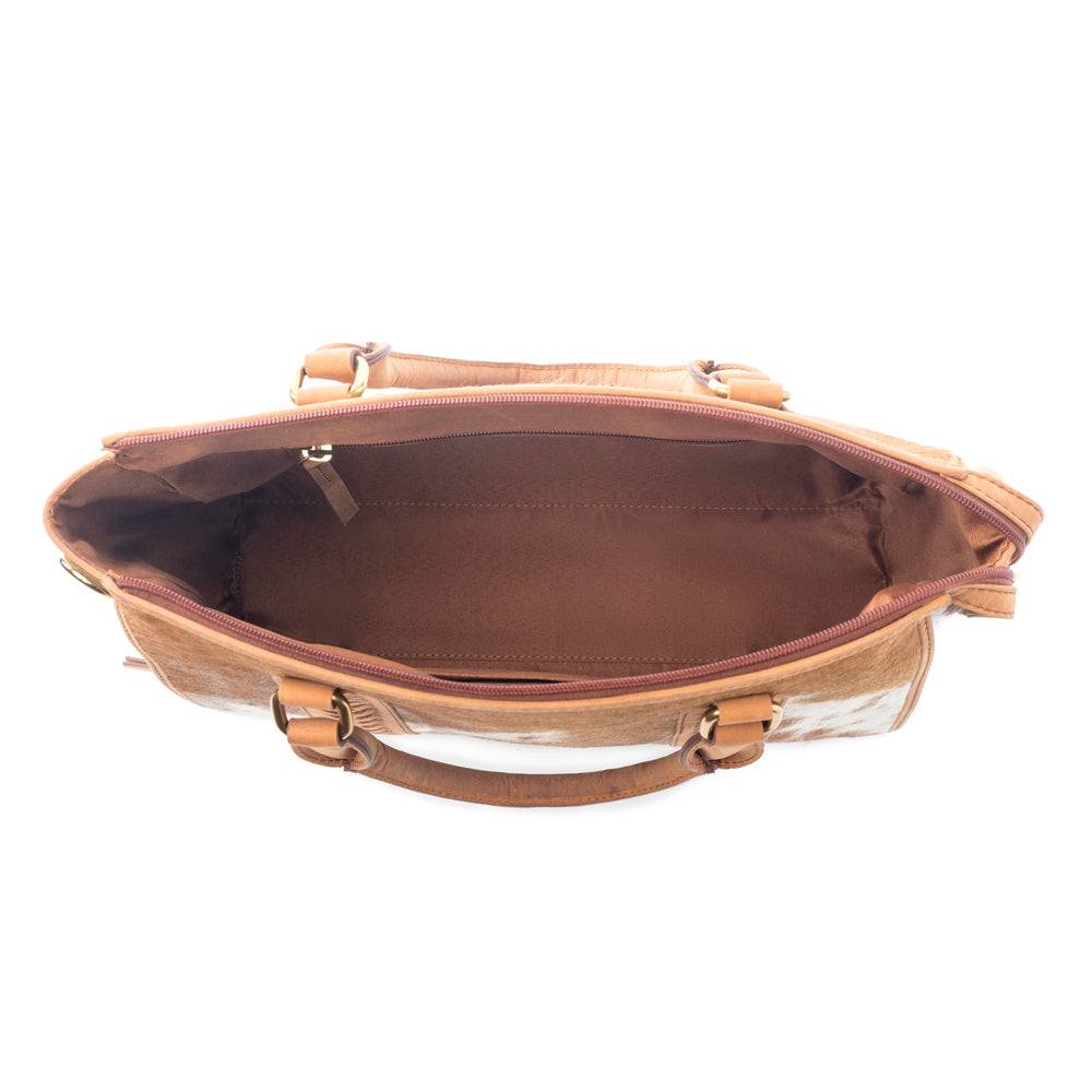 Sac à main à dissimuler Myra Sierra Fawn Hairon Leather en couleur ivoire et havane