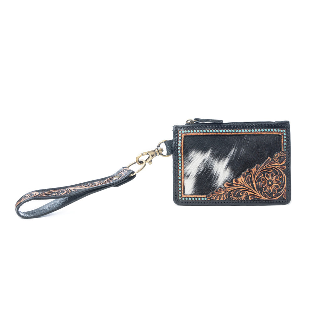 Porte-cartes en cuir Apache Twilight Myra en cuir velu gravé main Midnight Hide