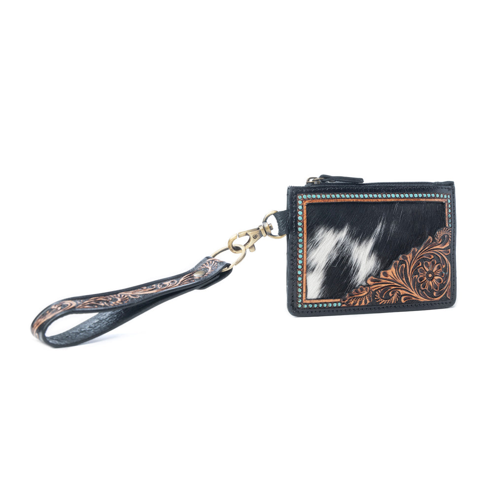 Porte-cartes en cuir Apache Twilight Myra en cuir velu gravé main Midnight Hide