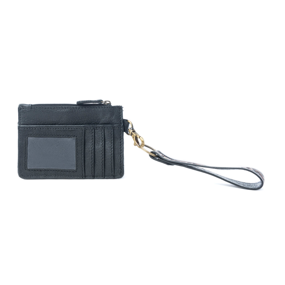 Porte-cartes en cuir Apache Twilight Myra en cuir velu gravé main Midnight Hide