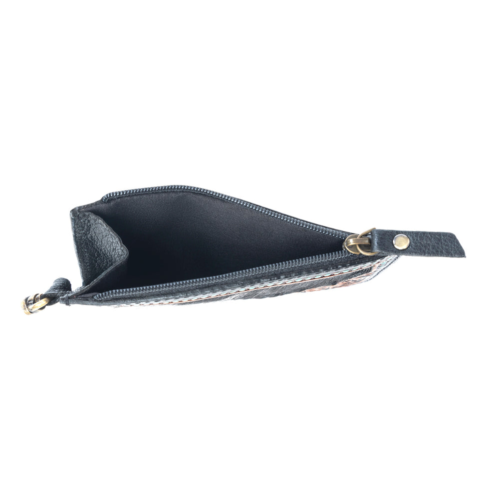 Porte-cartes en cuir Apache Twilight Myra en cuir velu gravé main Midnight Hide