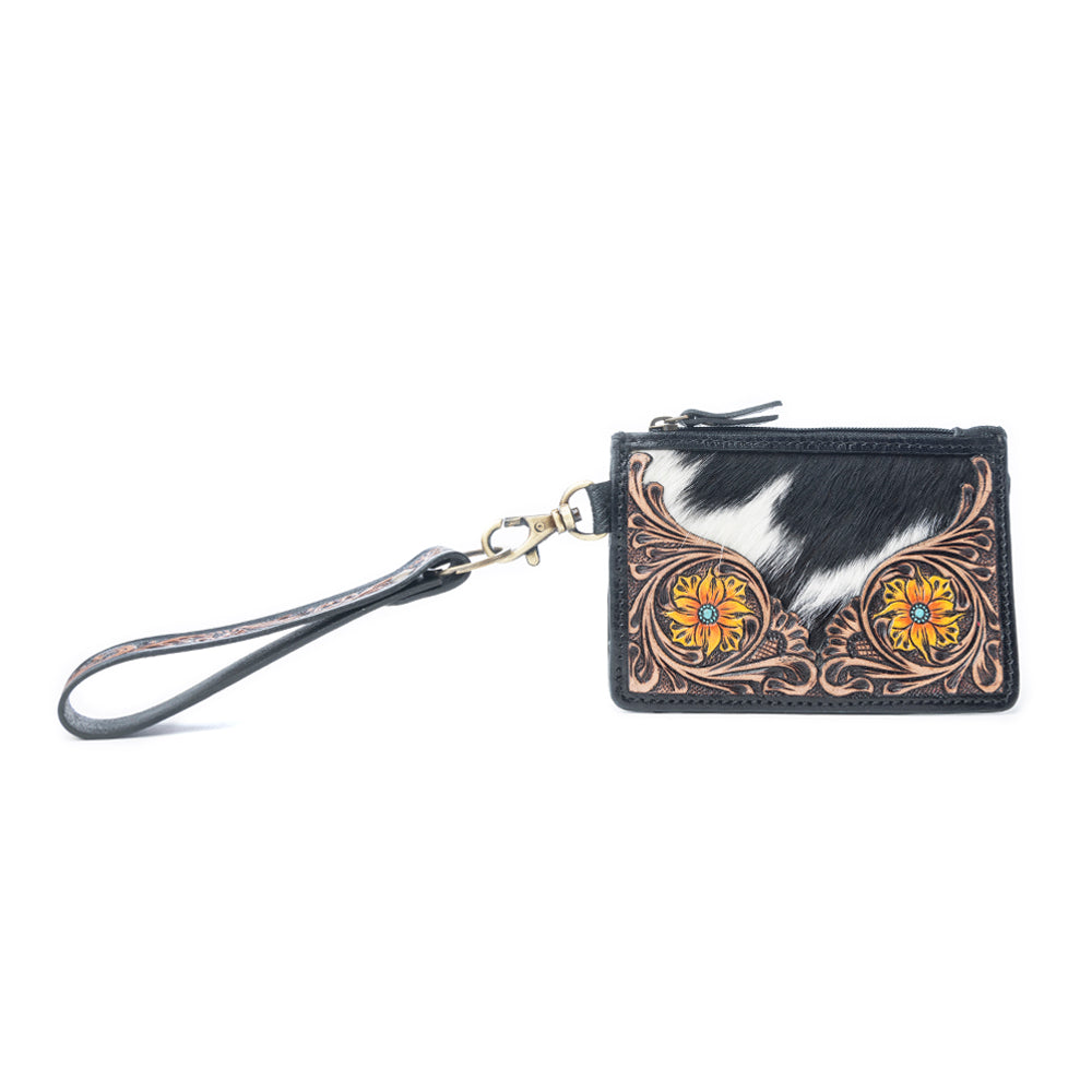 Porte-cartes en cuir Prairie Amber fait main Myra Wildflower Mesa avec poils