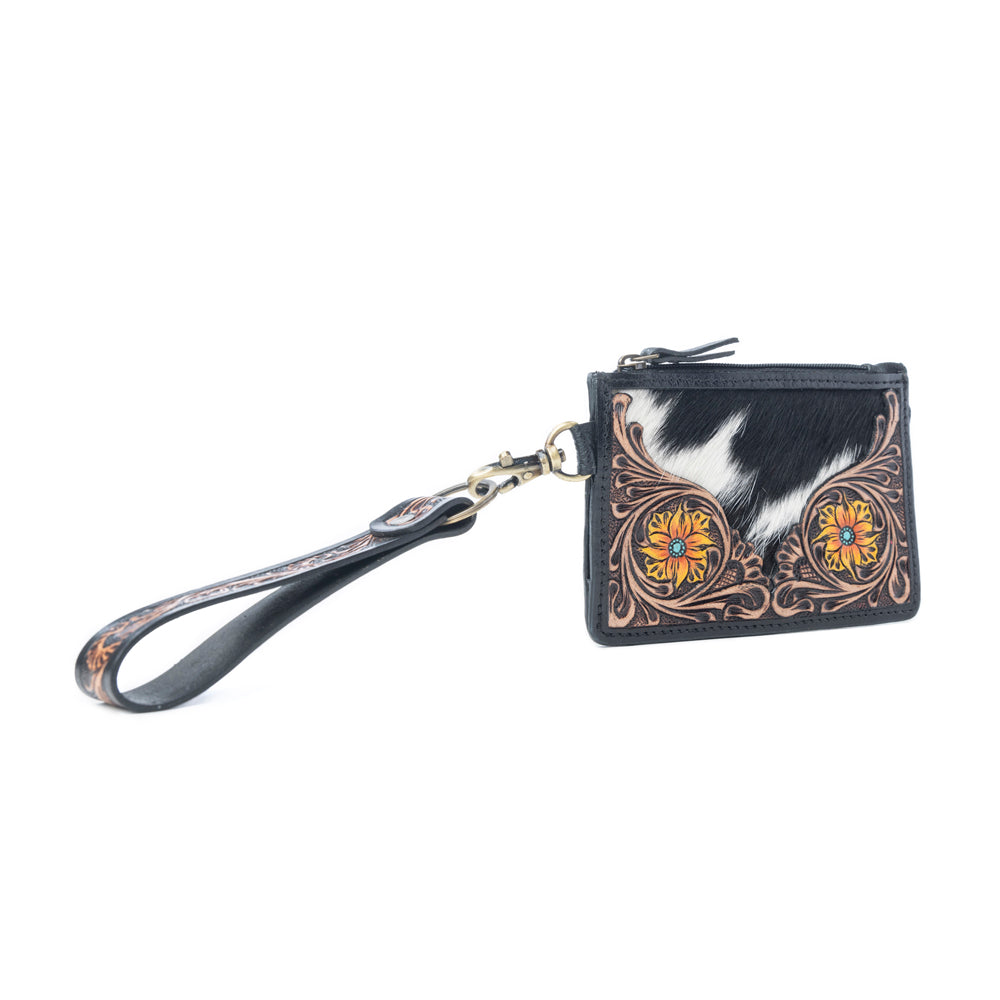Porte-cartes en cuir Prairie Amber fait main Myra Wildflower Mesa avec poils