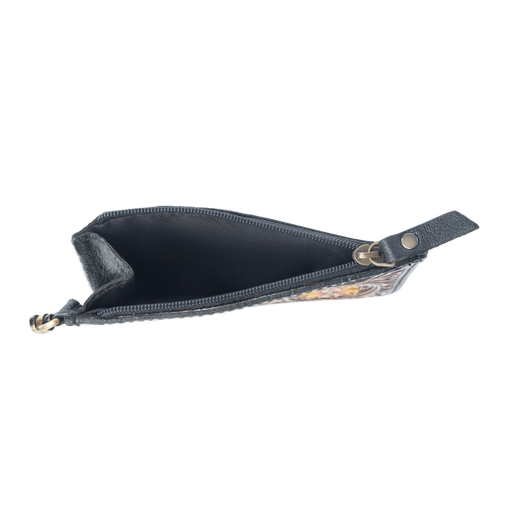 Porte-cartes en cuir Prairie Amber fait main Myra Wildflower Mesa avec poils