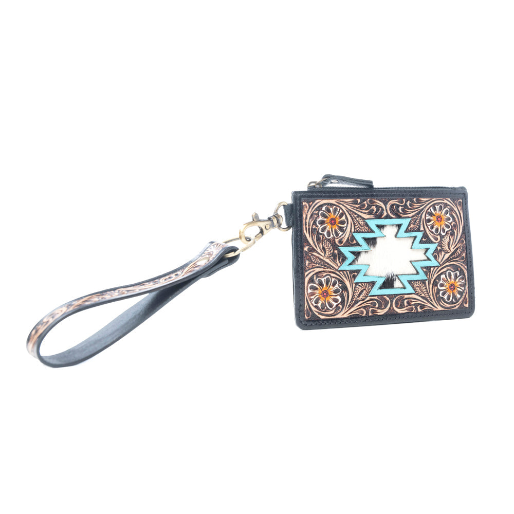 Porte-cartes en cuir pleine fleur Myra Navajo Sky, motif ciselé à la main, brun antique