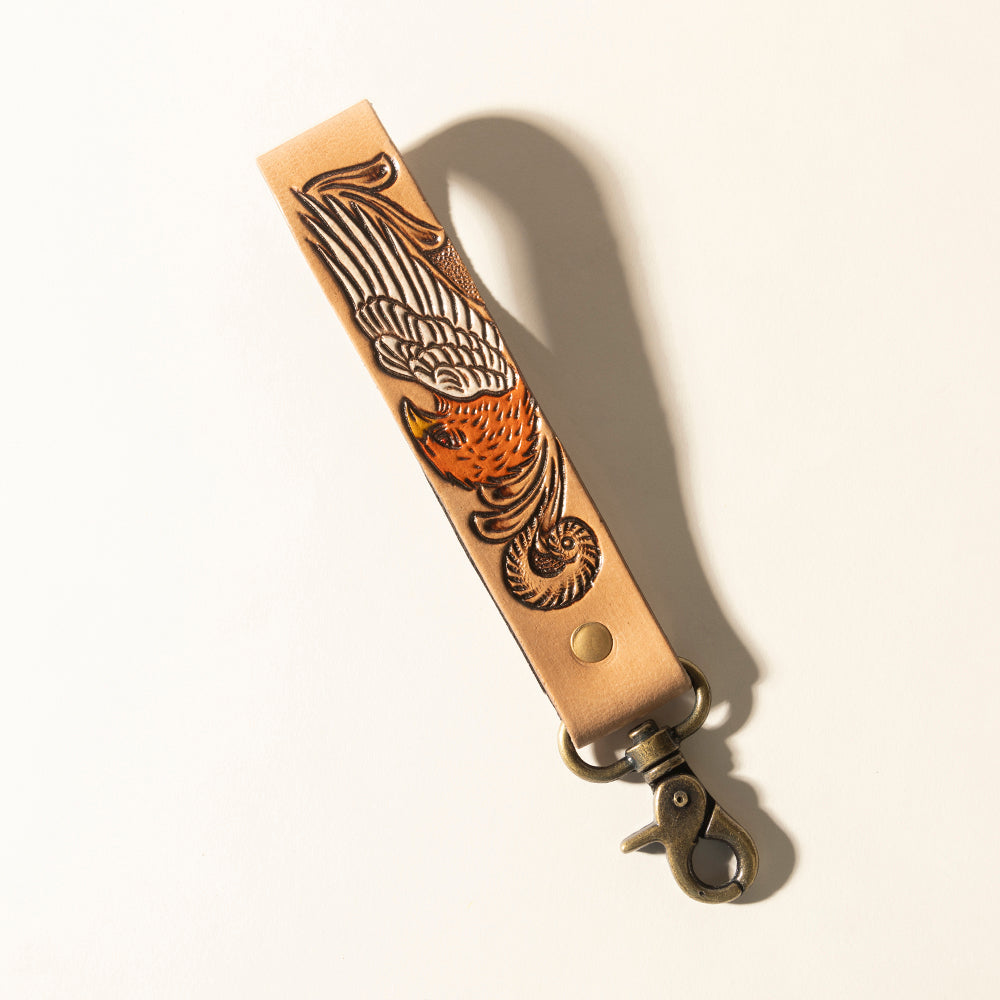 Porte-clés en cuir tanné naturel Myra Eagle Ember, travaillé à la main