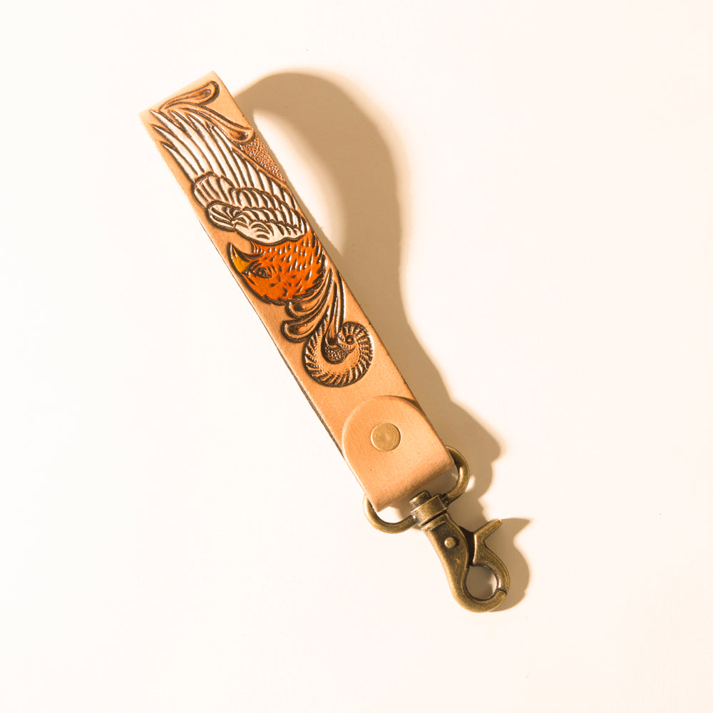 Porte-clés en cuir tanné naturel Myra Eagle Ember, travaillé à la main