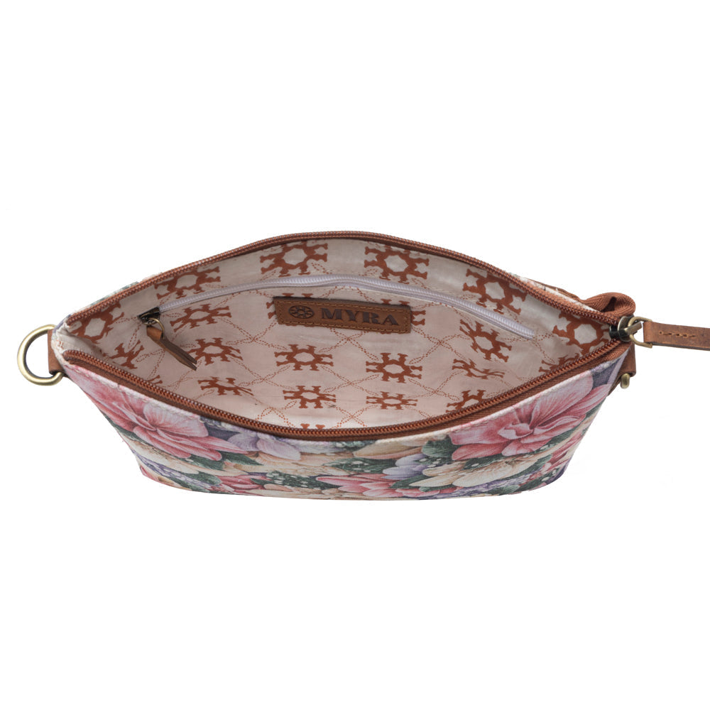 Sac bandoulière Myra Wildflower Trail en coton et cuir, couleur Vintage Rose