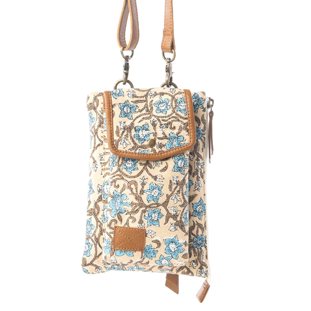 Sac à bandoulière Myra Skyvine Ridge avec compartiment pour téléphone portable, motif fleurs bleues