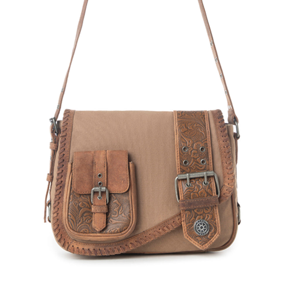Sac porté épaule en cuir Travels de Myra Outlaw, coloris Sable brûlé