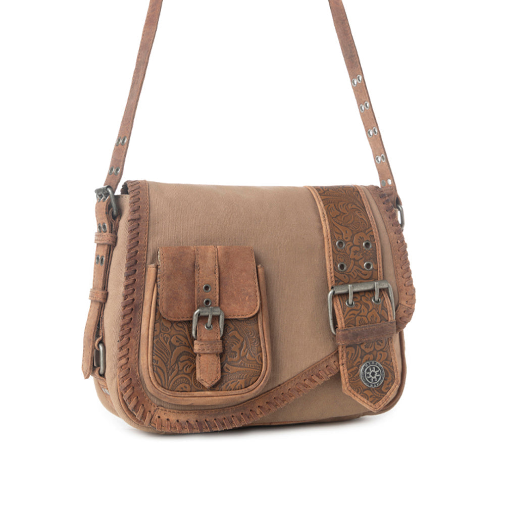 Sac porté épaule en cuir Travels de Myra Outlaw, coloris Sable brûlé