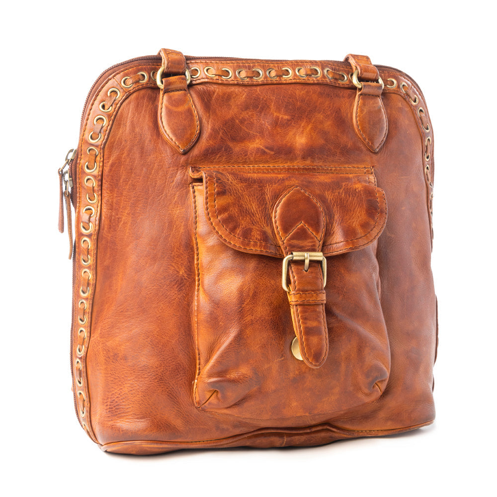 Sac en cuir véritable Myra Hearthfire à boucle, coloris marron cognac