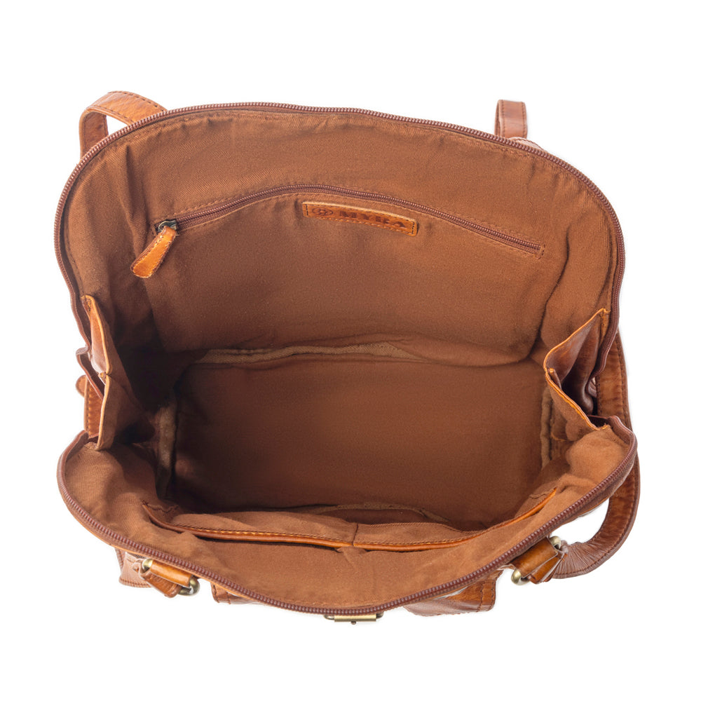 Sac en cuir véritable Myra Hearthfire à boucle, coloris marron cognac