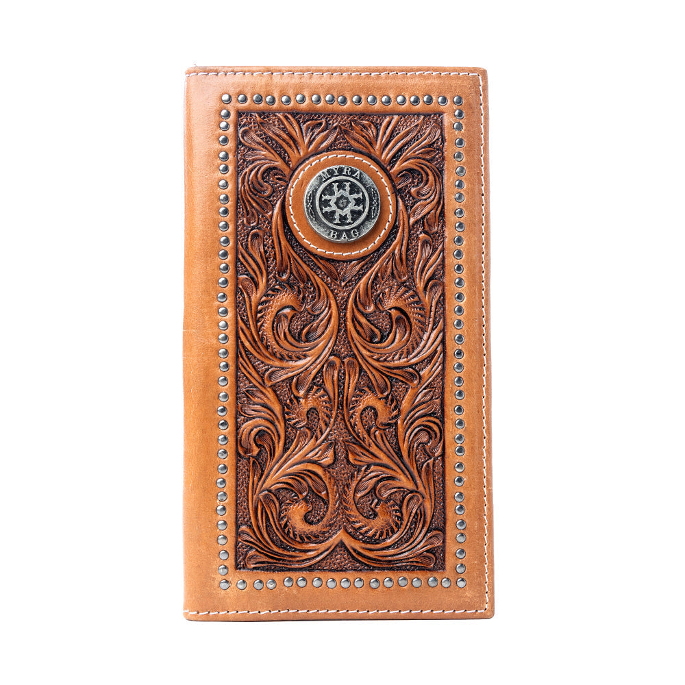 Portefeuille en cuir gravé à la main pour homme Myra Sheriff's Crest en marron Bronco