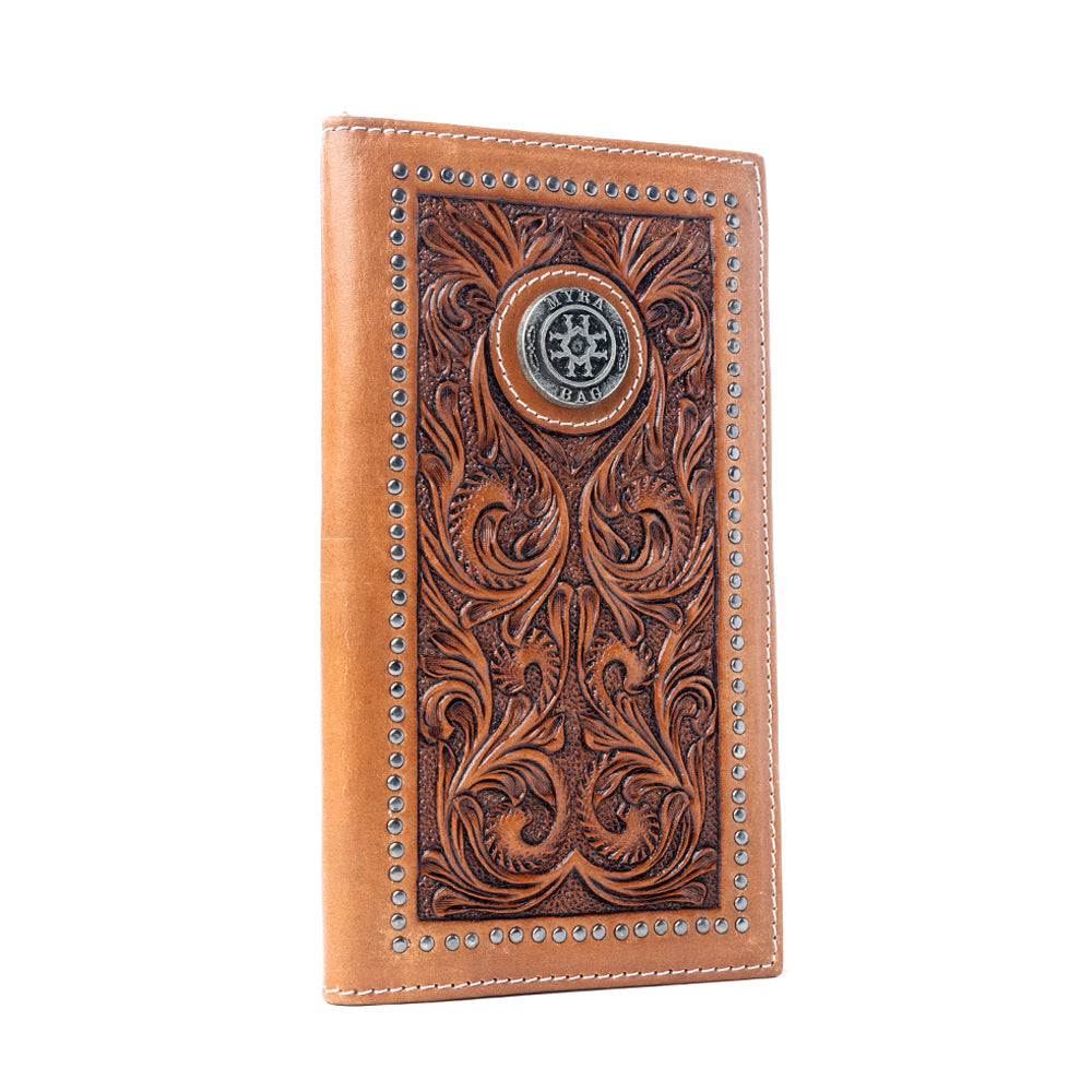 Portefeuille en cuir gravé à la main pour homme Myra Sheriff's Crest en marron Bronco