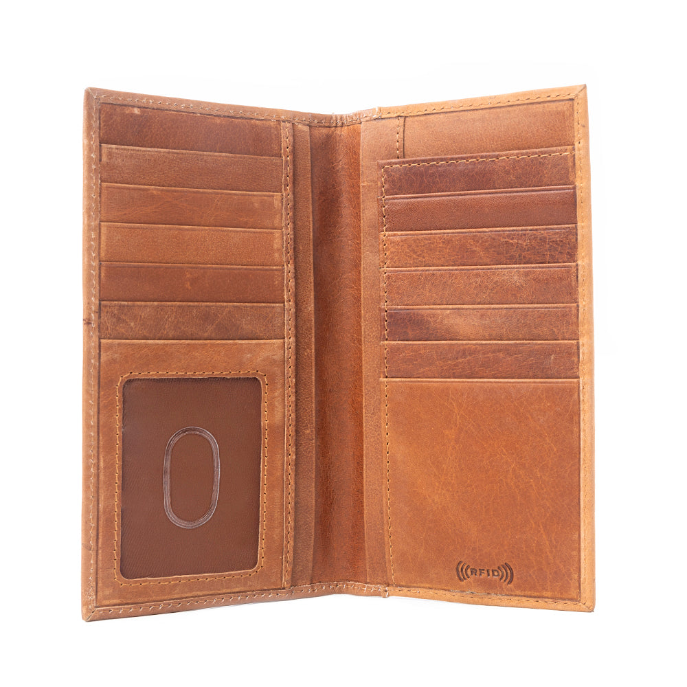 Portefeuille en cuir gravé à la main pour homme Myra Sheriff's Crest en marron Bronco