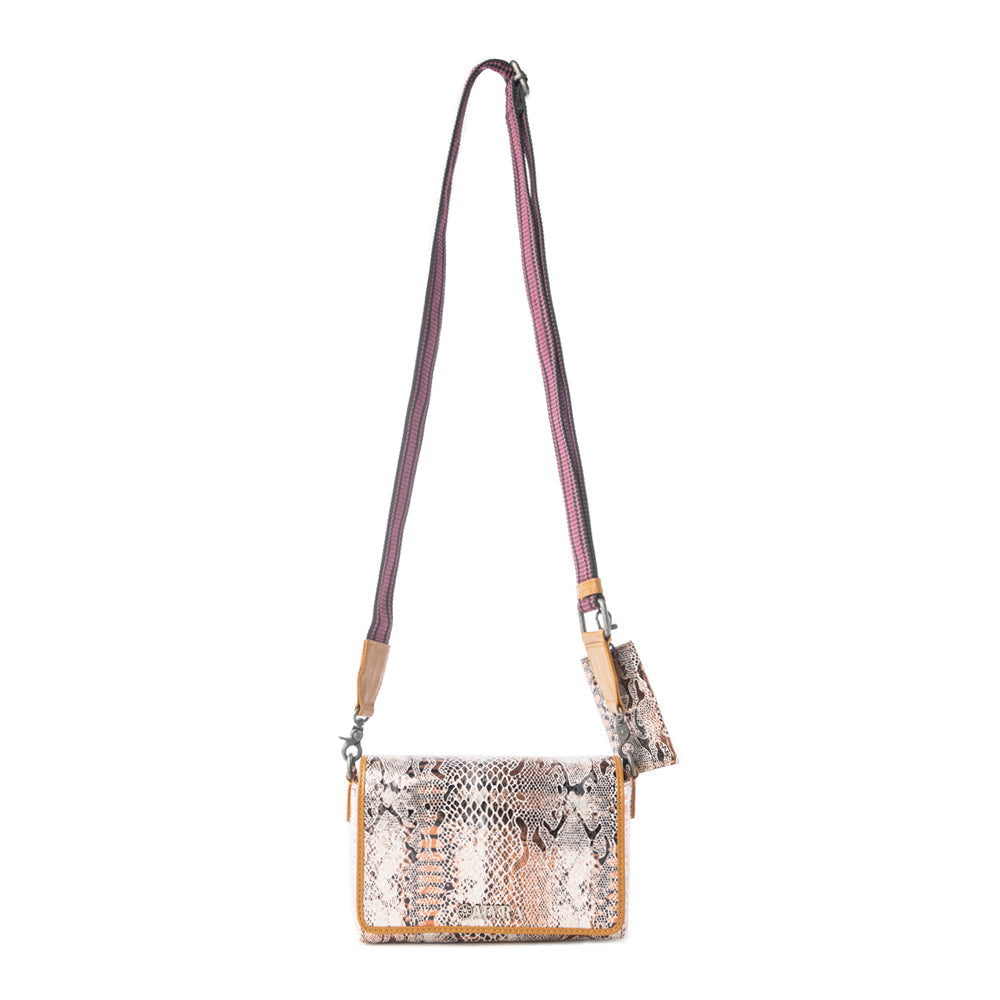Sac à bandoulière en cuir Myra Elysian Charm, imprimé serpent onyx