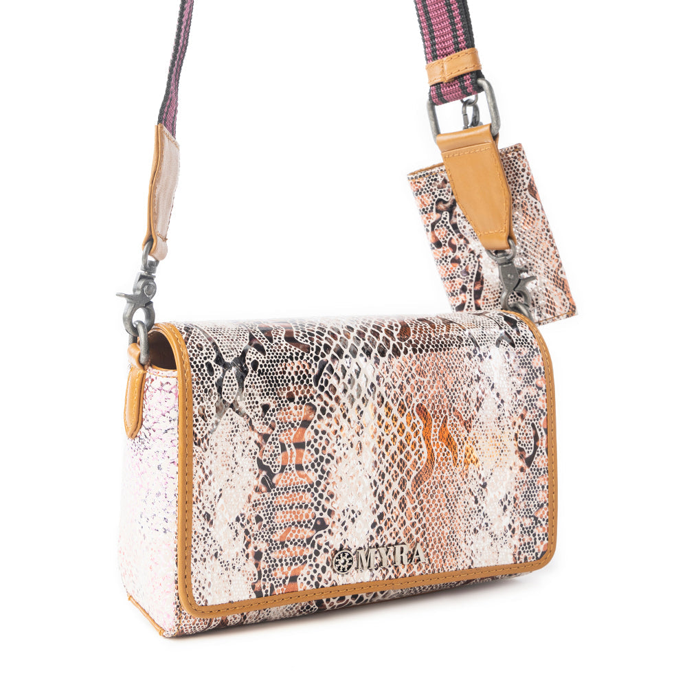 Sac à bandoulière en cuir Myra Elysian Charm, imprimé serpent onyx