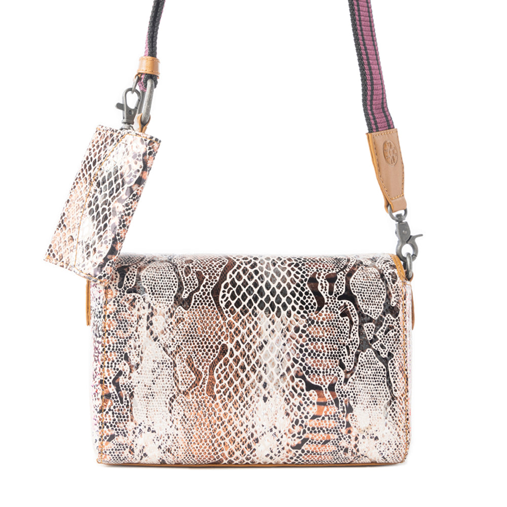 Sac à bandoulière en cuir Myra Elysian Charm, imprimé serpent onyx