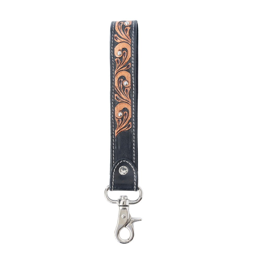 Porte-clés en cuir ciselé Myra Western Whirl, brun désert