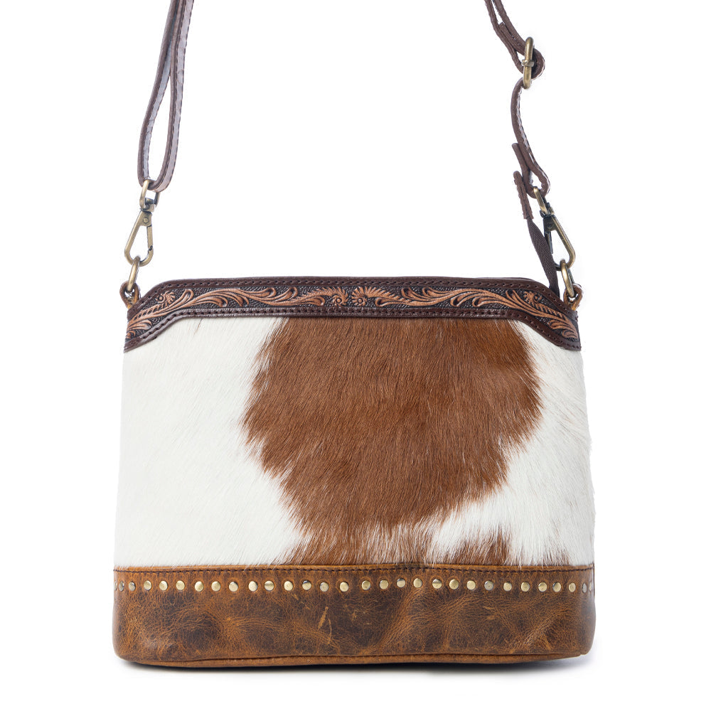 Sac en cuir clouté Myra Prairie Forge Hairon en marron rodéo