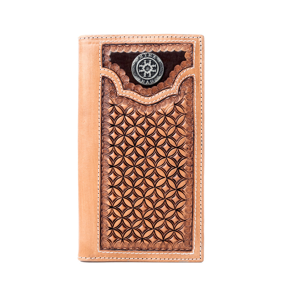 Portefeuille en cuir Myra Starweave Dusk pour hommes en Sienna vieilli, ciselé à la main