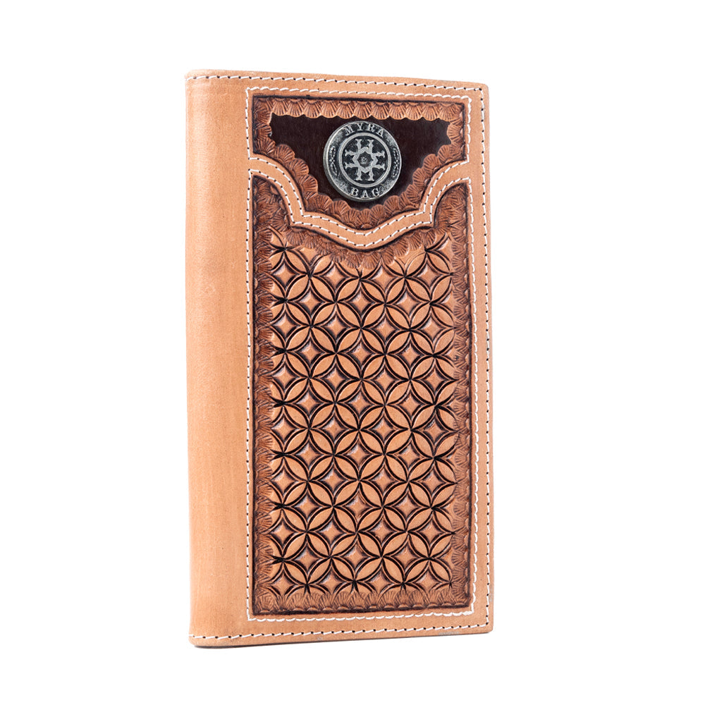 Portefeuille en cuir Myra Starweave Dusk pour hommes en Sienna vieilli, ciselé à la main