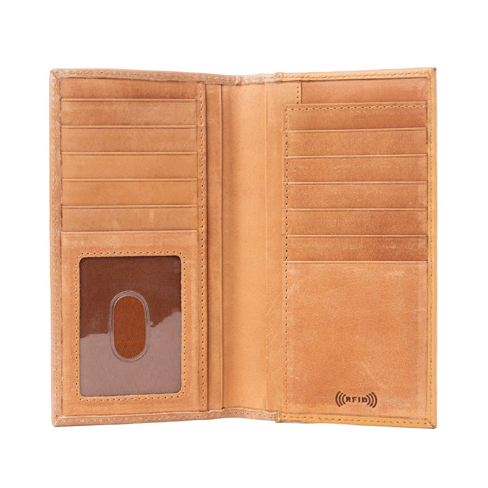 Portefeuille en cuir Myra Starweave Dusk pour hommes en Sienna vieilli, ciselé à la main