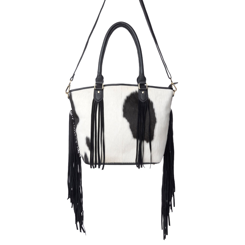 Sac à main Myra High Plains Hairon en cuir dissimulé avec franges, coloris Ebony Bone