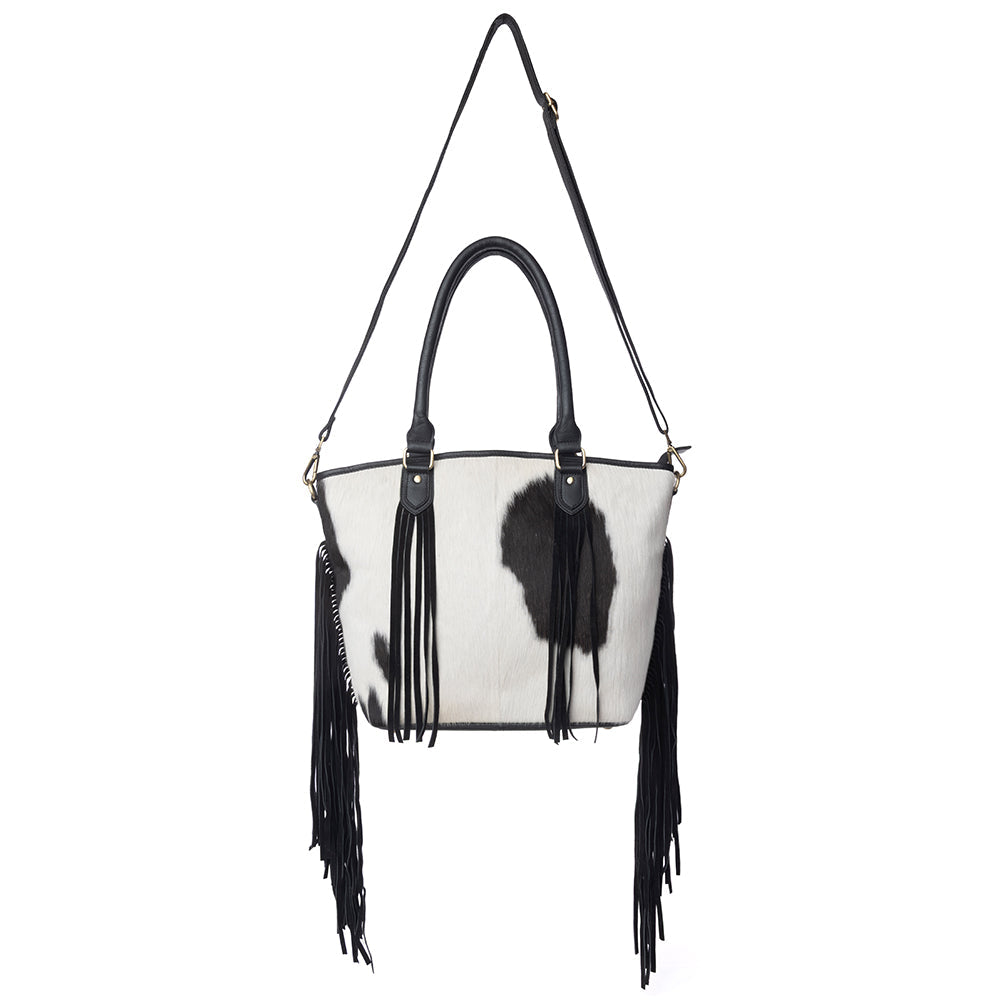 Sac à main Myra High Plains Hairon en cuir dissimulé avec franges, coloris Ebony Bone