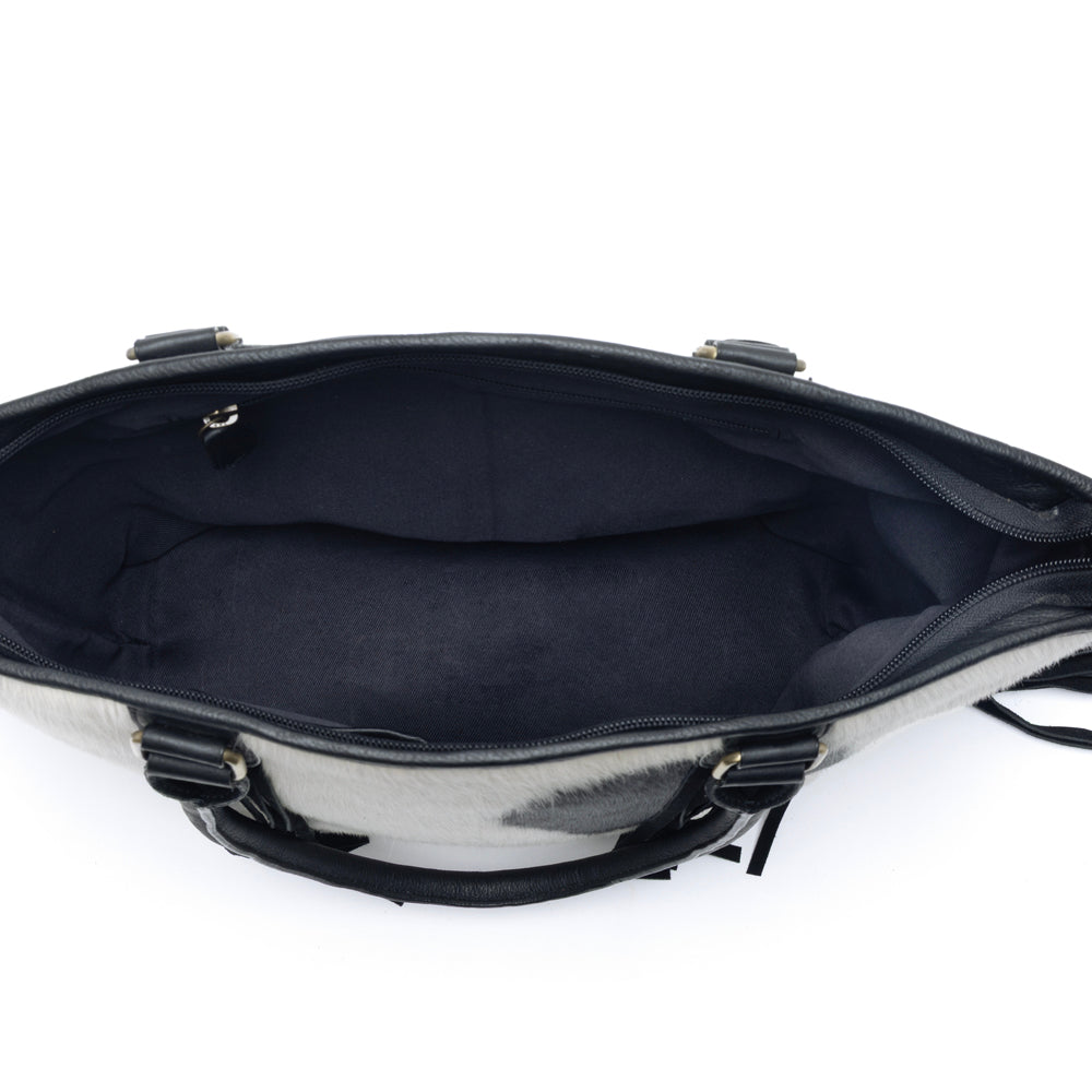 Sac à main Myra High Plains Hairon en cuir dissimulé avec franges, coloris Ebony Bone
