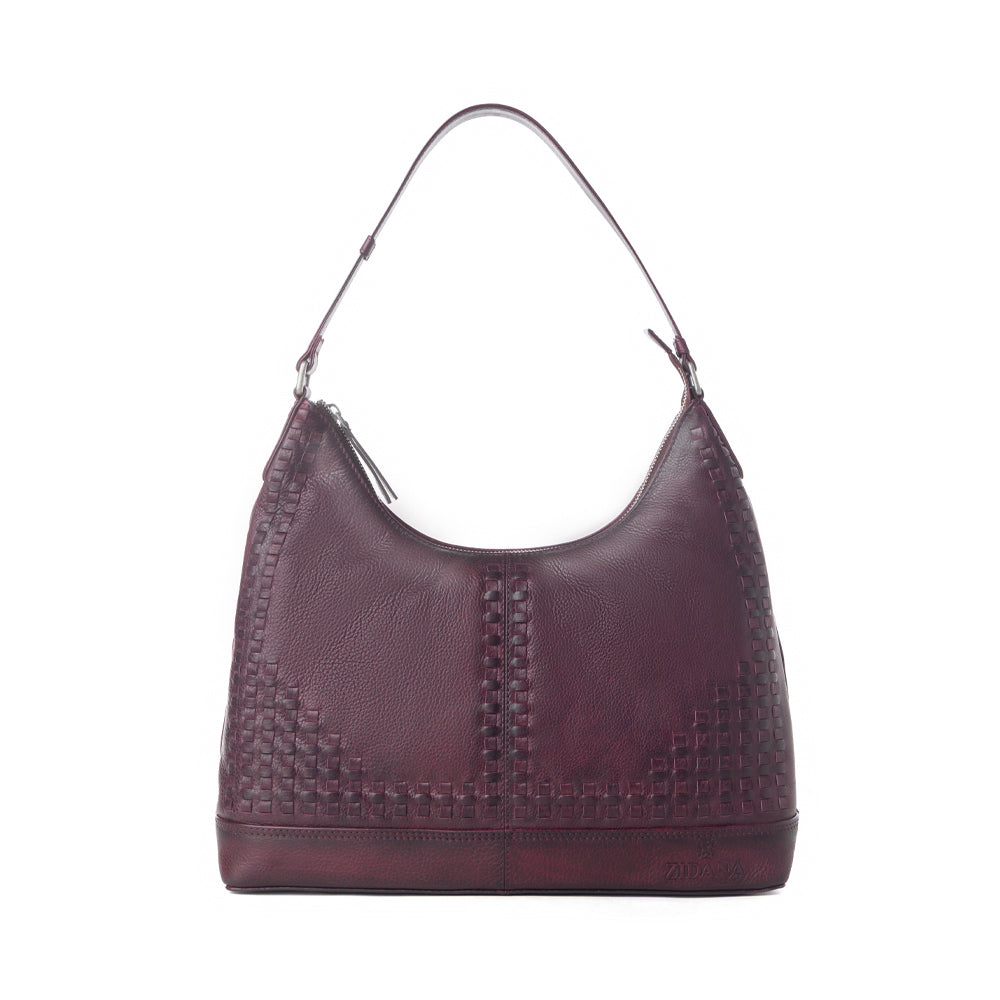 Sac en cuir tanné végétal Myra Zidana Marlowe Dusk prune foncé