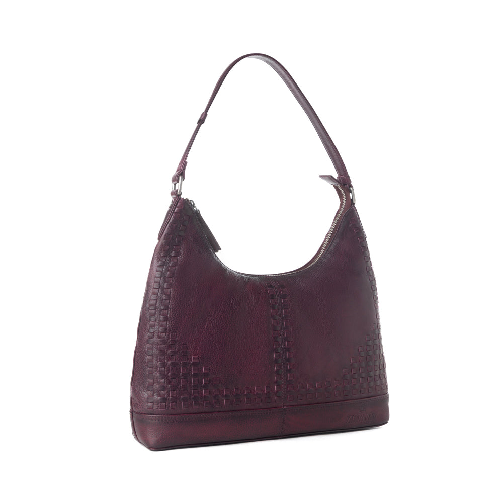 Sac en cuir tanné végétal Myra Zidana Marlowe Dusk prune foncé