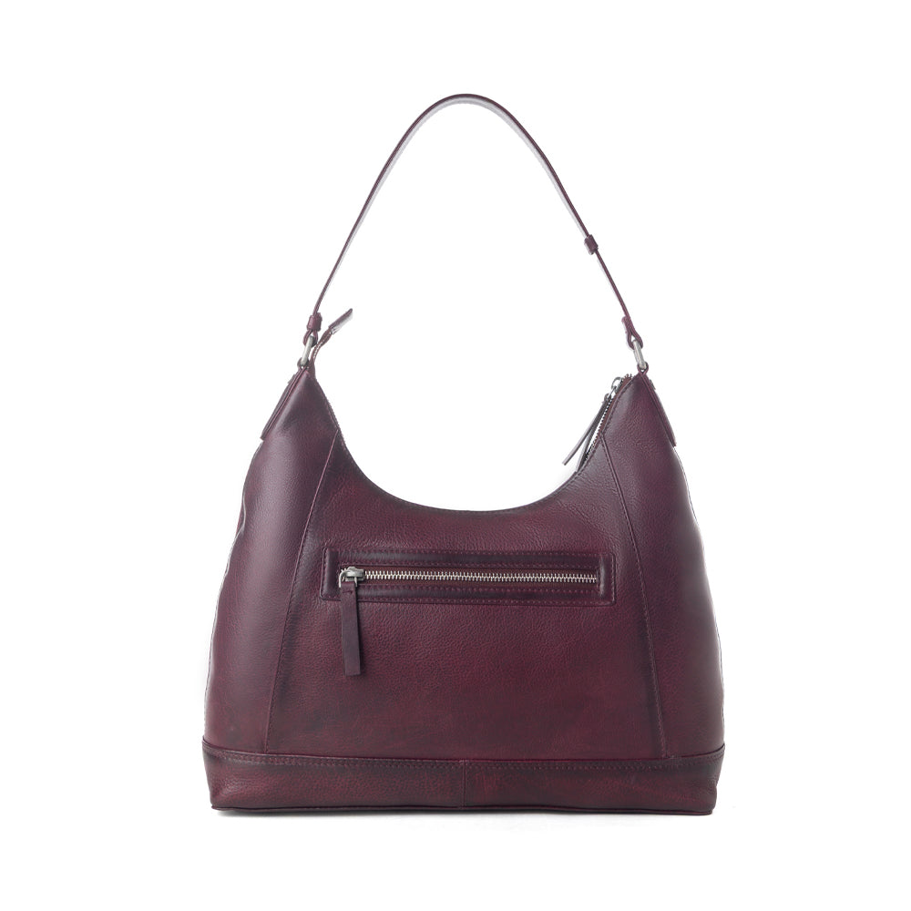 Sac en cuir tanné végétal Myra Zidana Marlowe Dusk prune foncé
