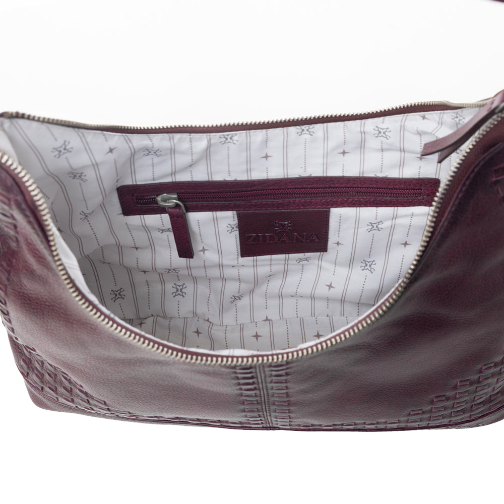 Sac en cuir tanné végétal Myra Zidana Marlowe Dusk prune foncé