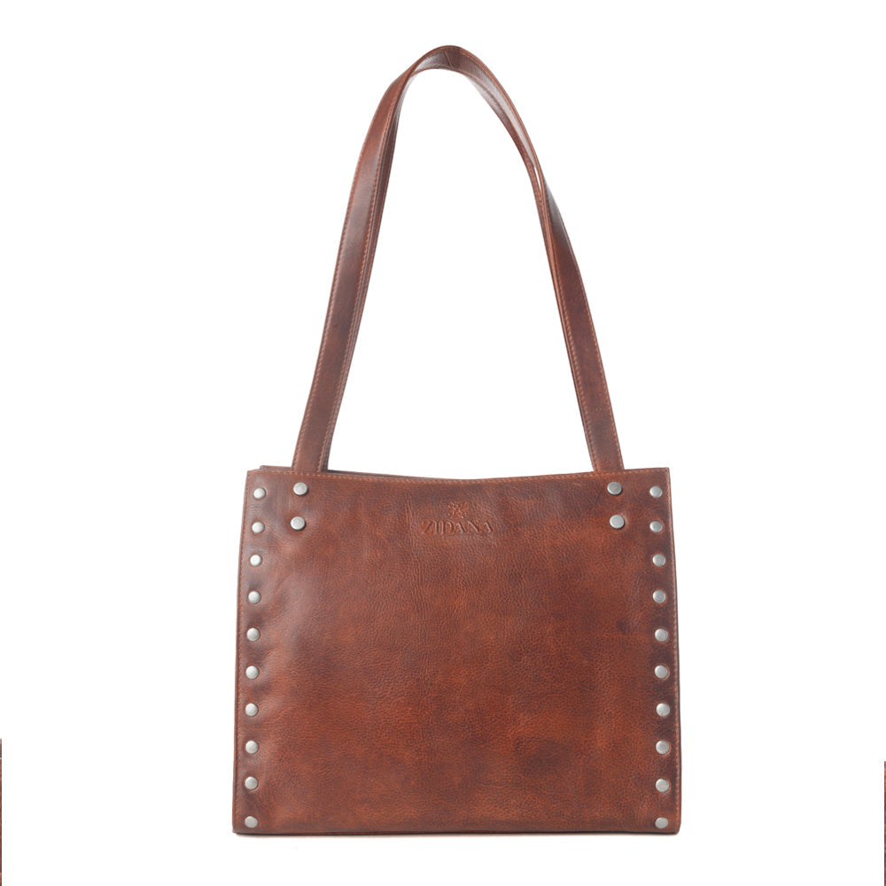 Sac fourre-tout en cuir Myra Zidana Aria Amethyst au tannage végétal rouge vintage