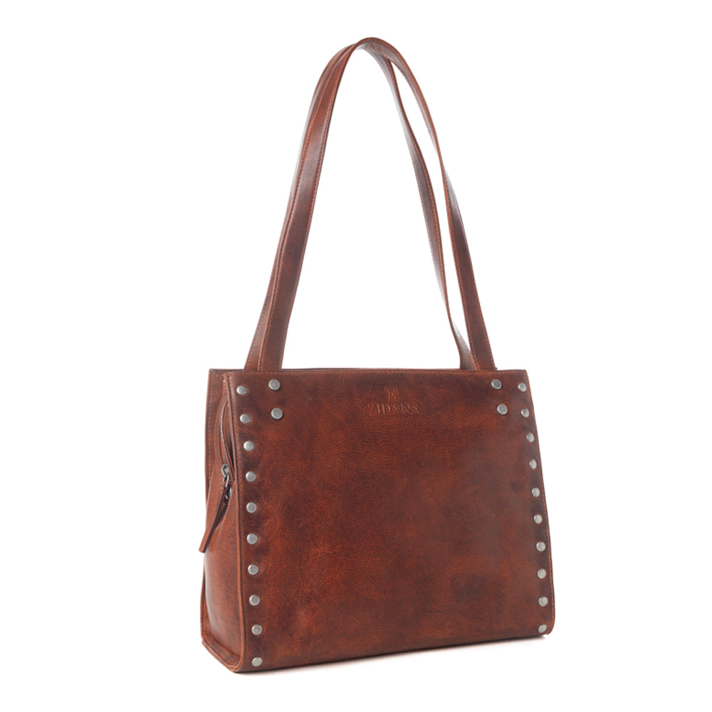 Sac fourre-tout en cuir Myra Zidana Aria Amethyst au tannage végétal rouge vintage