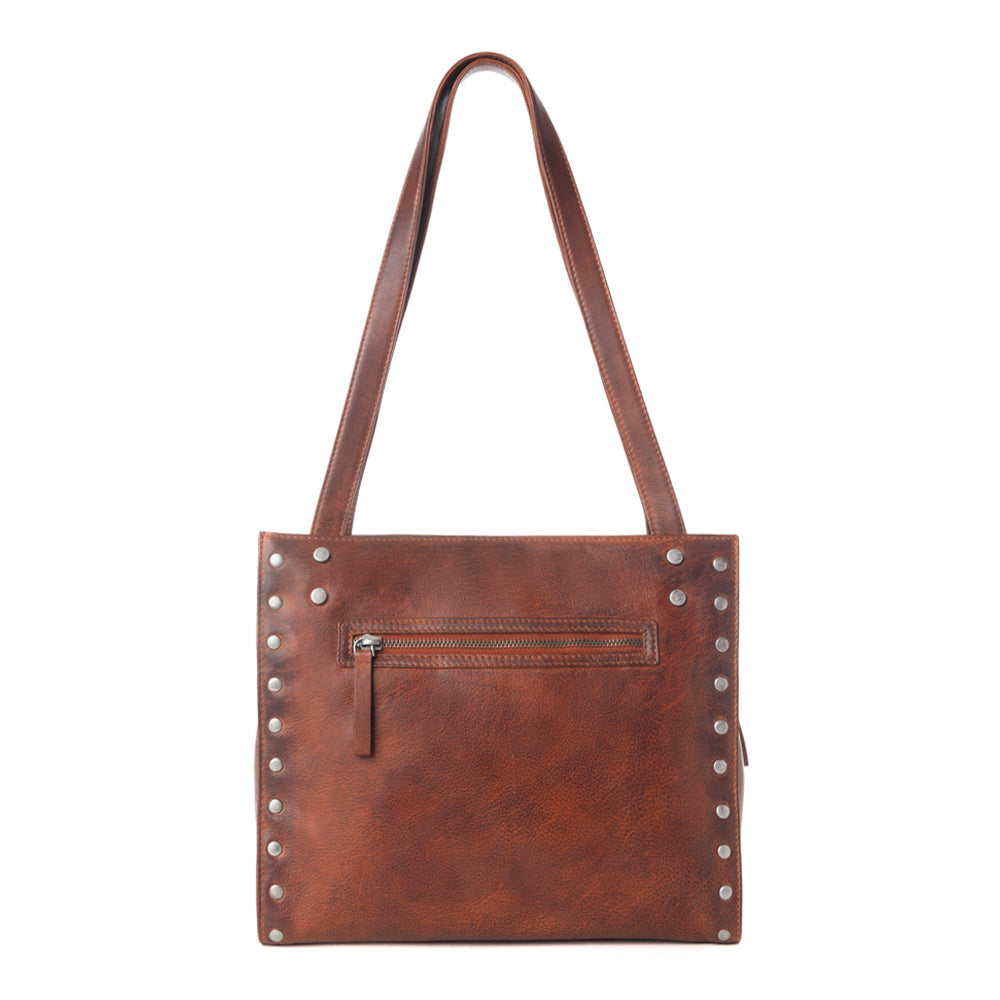Sac fourre-tout en cuir Myra Zidana Aria Amethyst au tannage végétal rouge vintage