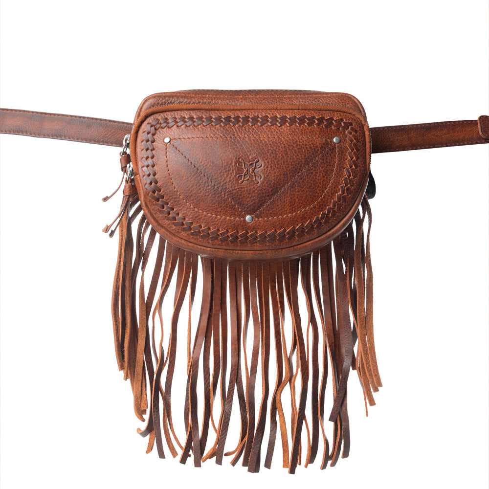 Sac en cuir tanné végétal Myra Zidana Stormy Trails à franges, coloris Vintage Ember