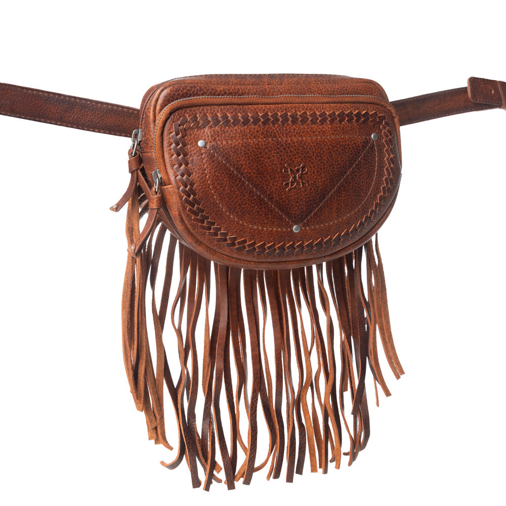 Sac en cuir tanné végétal Myra Zidana Stormy Trails à franges, coloris Vintage Ember
