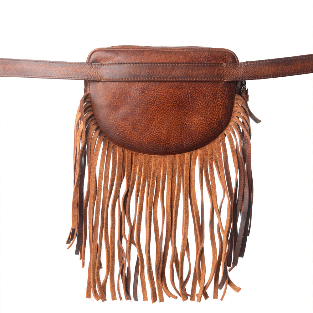Sac en cuir tanné végétal Myra Zidana Stormy Trails à franges, coloris Vintage Ember