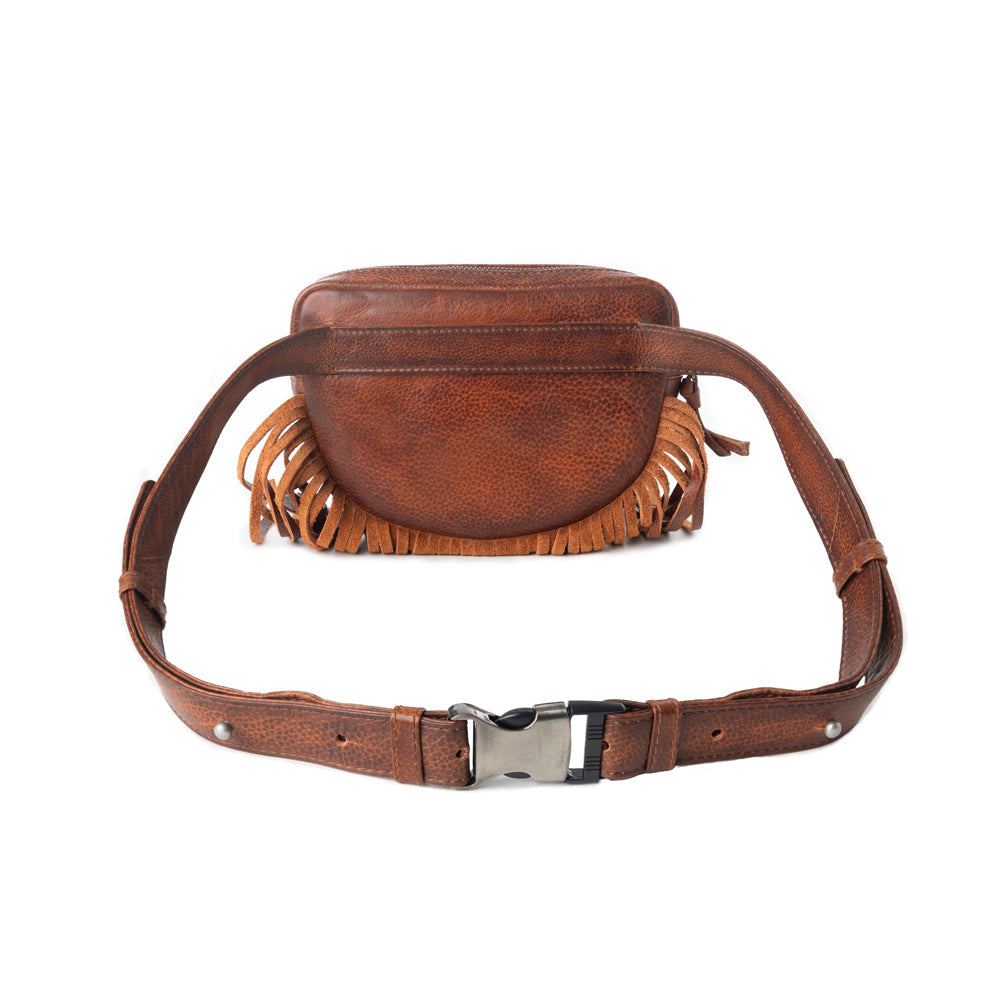 Sac en cuir tanné végétal Myra Zidana Stormy Trails à franges, coloris Vintage Ember